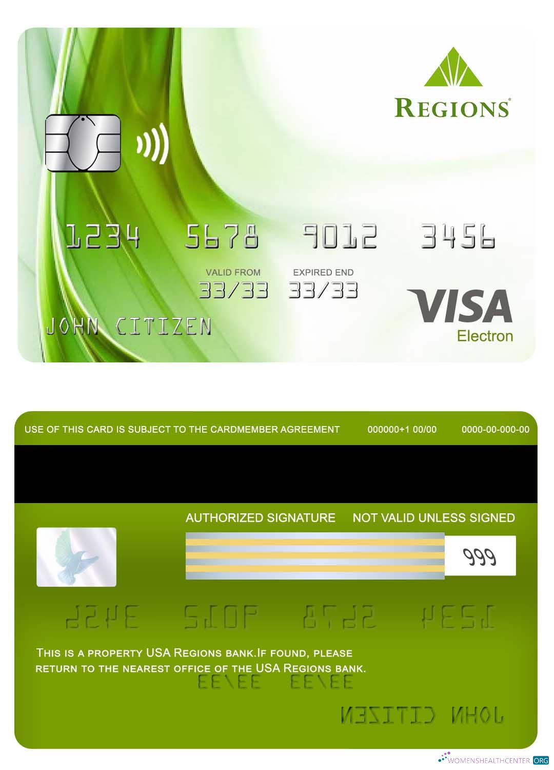Download USA Regions bank visa electron card Photoshop template